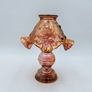 Fenton Glass Fairy Candle Lamp Iridescent Pink Cabbage Rose Home Interiors